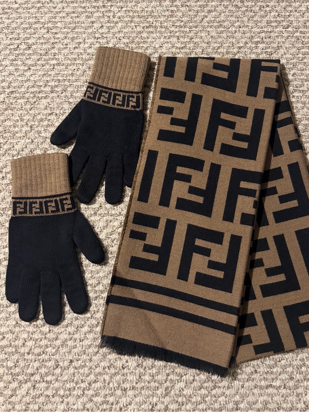 Fendi FF Wool Scarf & Glove Set